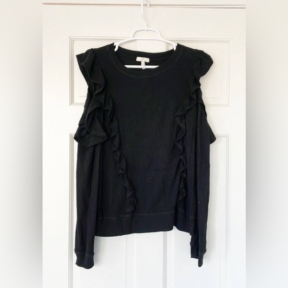 Joie Black Cold Shoulder Ruffle Sweater - Picture 1 of 4